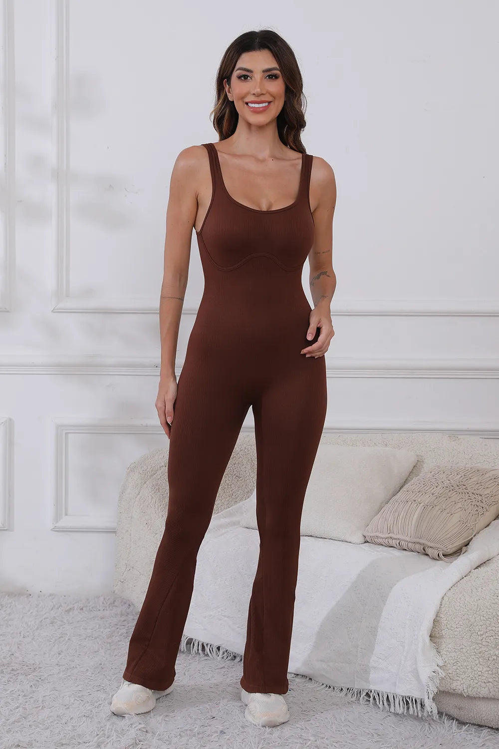 Scoop Neck Wide Strap Active Jumpsuit Easy Apparels