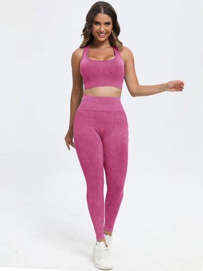 Scoop Neck Wide Strap Top and Pants Active Set Deep Rose Easy Apparels