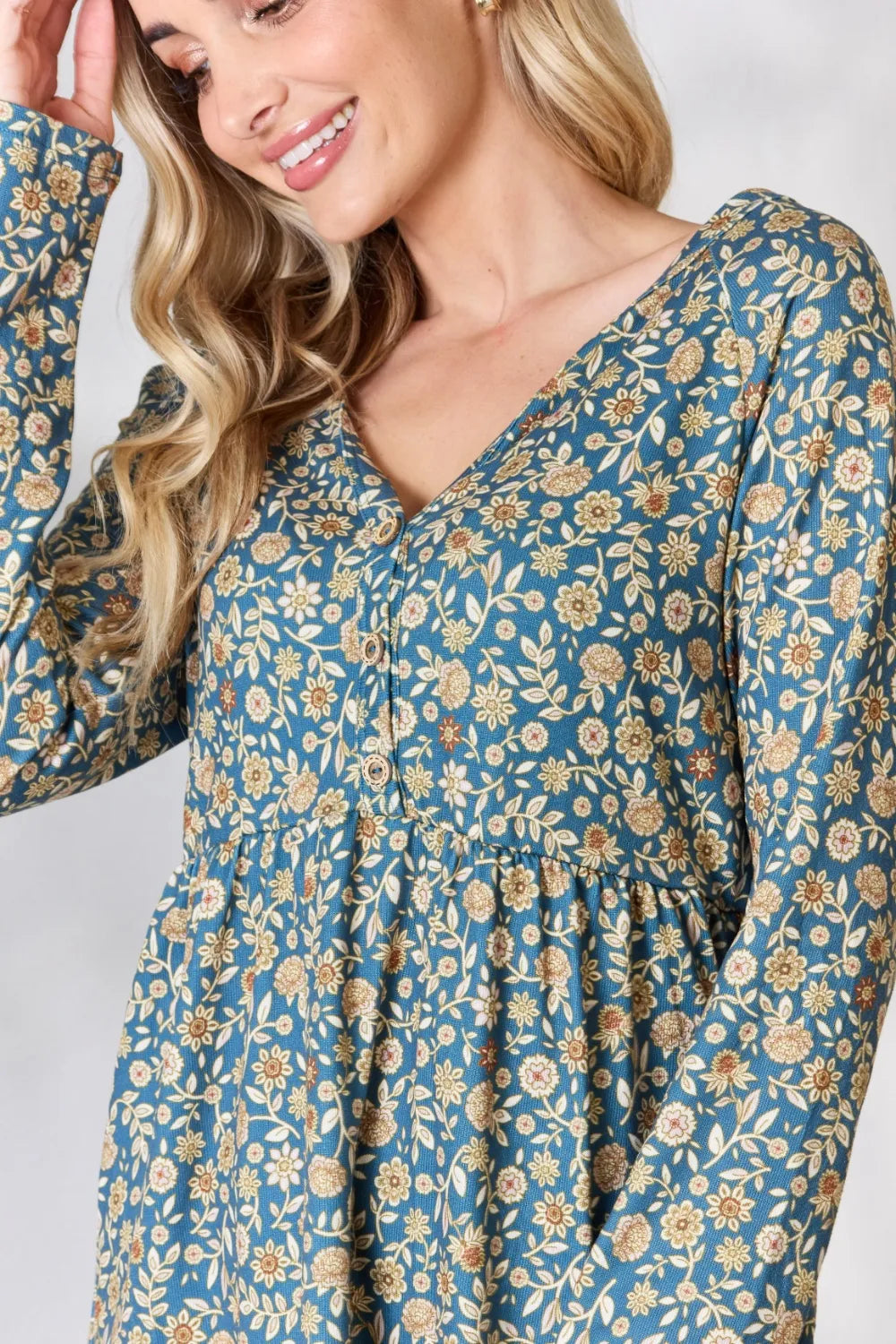 Trendsi Heimish Full Size Floral Half Button Long Sleeve Blouse