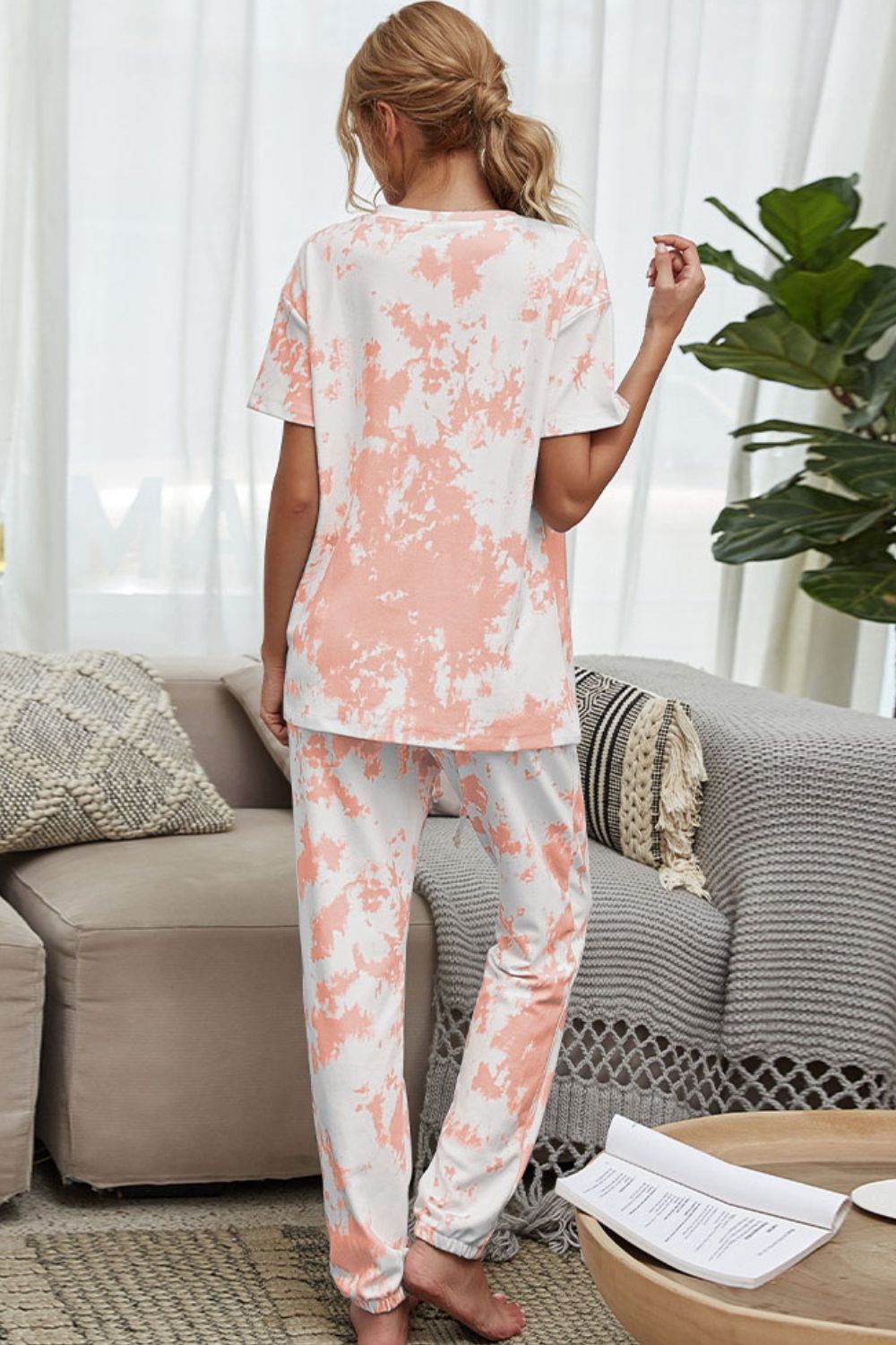 Shiny Tie-Dye Tee and Drawstring Waist Joggers Lounge Set Easy Apparels