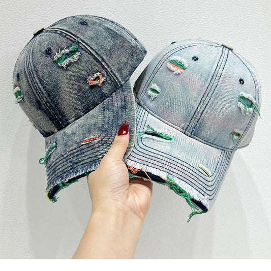 Distressed Adjustable Baseball Cap Light Blue One Size Easy Apparels