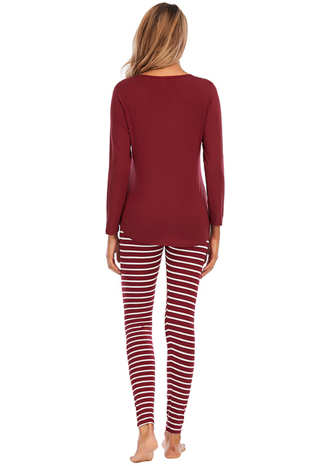 Graphic Round Neck Top and Striped Pants Set Easy Apparels