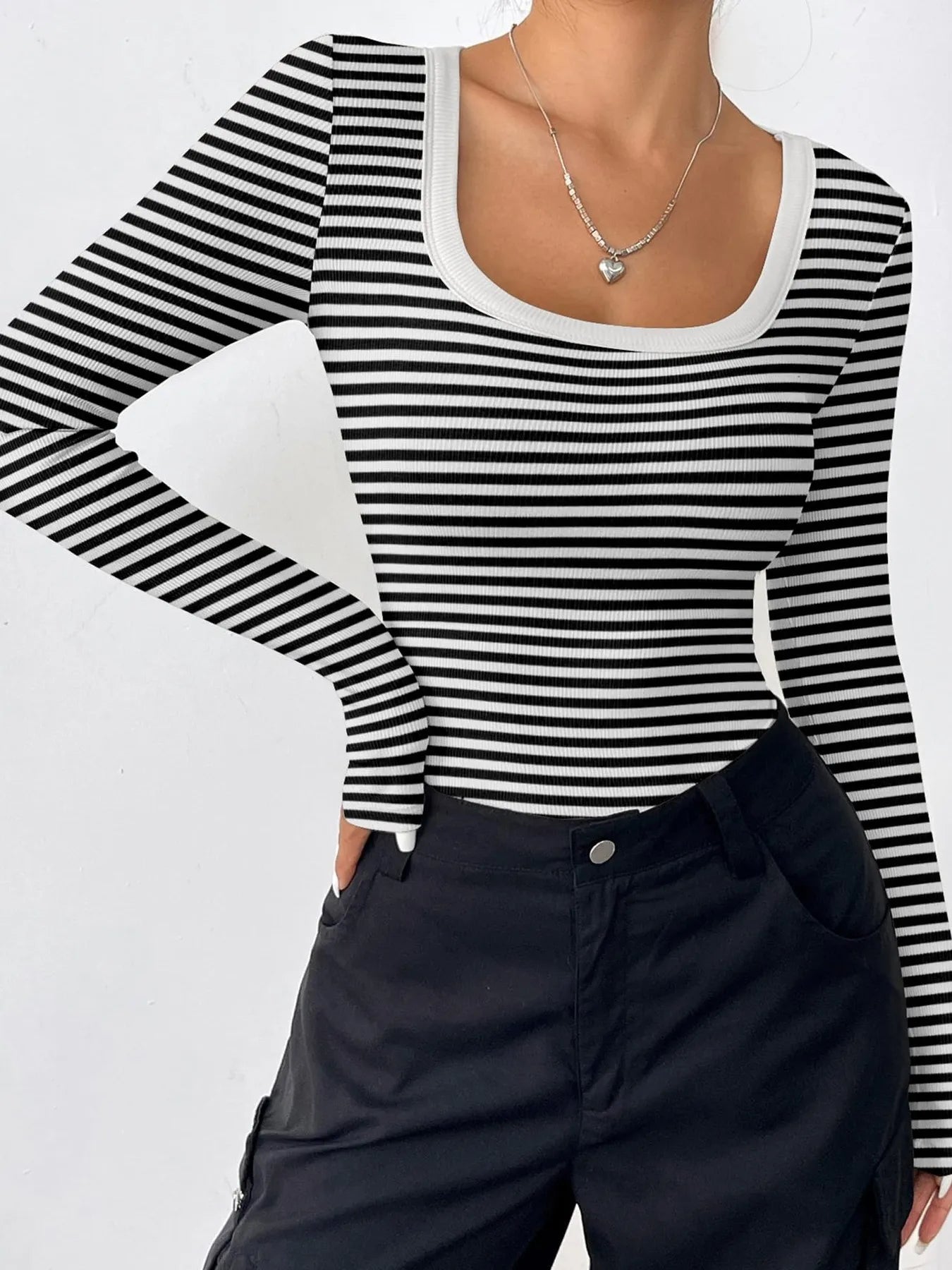 Trendsi Striped Long Sleeve Scoop Neck T-Shirt