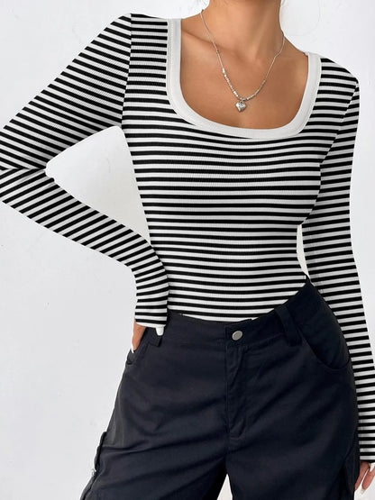 Trendsi Striped Long Sleeve Scoop Neck T-Shirt