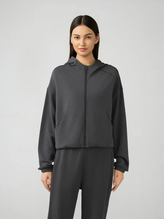 Millennia Zip Up Dropped Shouder Active Hooded Dark Gray Easy Apparels