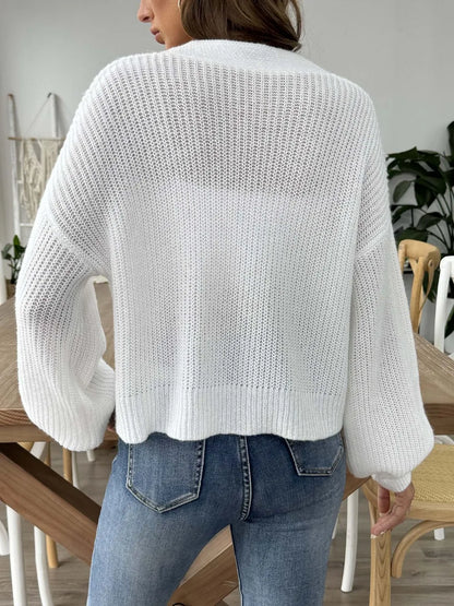Heart Button Down V-Neck Long Sleeve Cardigan Easy Apparels