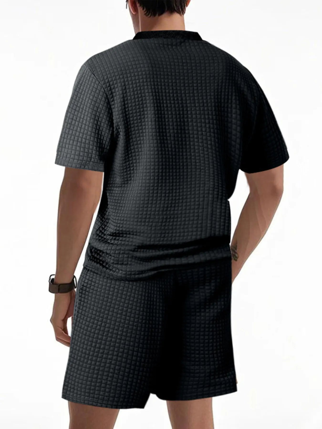 Men's Full Size Textured Round Neck Top and Shorts Set Plus SIze Easy Apparels
