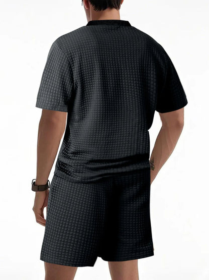 Men's Full Size Textured Round Neck Top and Shorts Set Plus SIze Easy Apparels