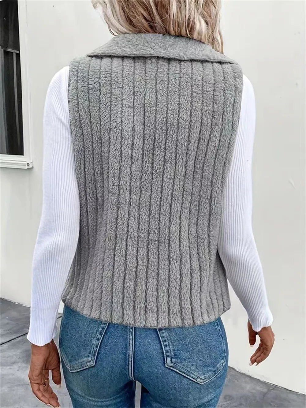 Open Front Fuzzy Vest Coat Easy Apparels