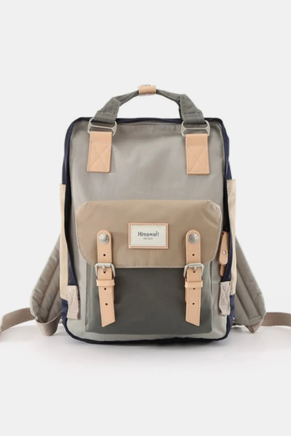 Himawari Contrast Waterproof Nylon Backpack Bag Beige Grey One Size Easy Apparels