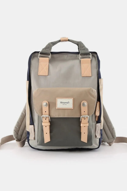 Himawari Contrast Waterproof Nylon Backpack Bag Beige Grey One Size Easy Apparels