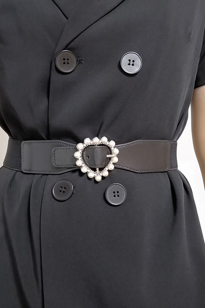 Pearl Heart Buckle Elastic Belt Easy Apparels
