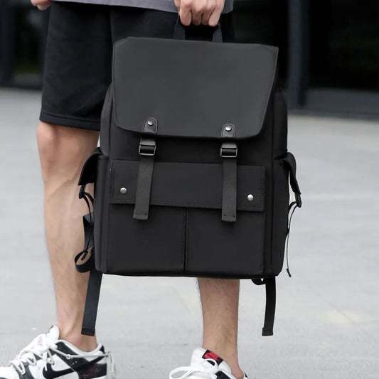 PU Leather Multi-Pockets Adjustable Strap Backpack Bag Black One Size Easy Apparels