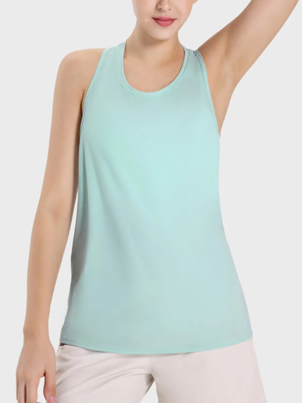 Millennia Round Neck Wide Strap Active Tank Aqua Easy Apparels