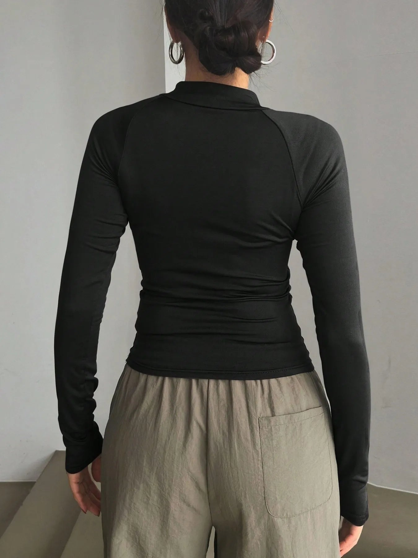 Trendsi Long Sleeve Zip Front Fitted T-Shirt