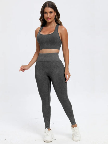Scoop Neck Wide Strap Top and Pants Active Set Dark Gray Easy Apparels