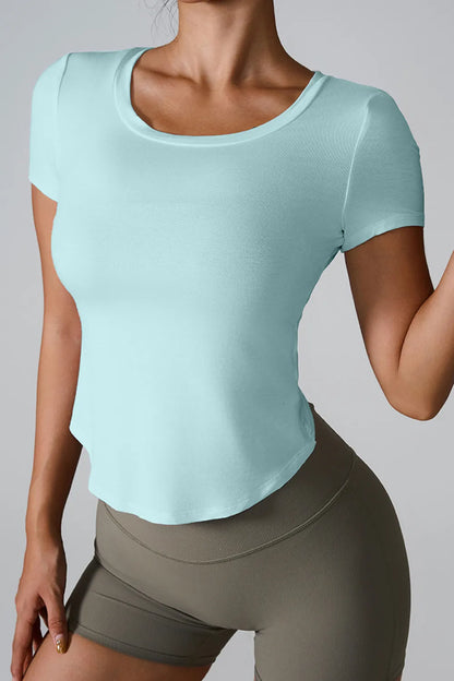 Cutout Round Neck Short Sleeve Active T-Shirt Easy Apparels