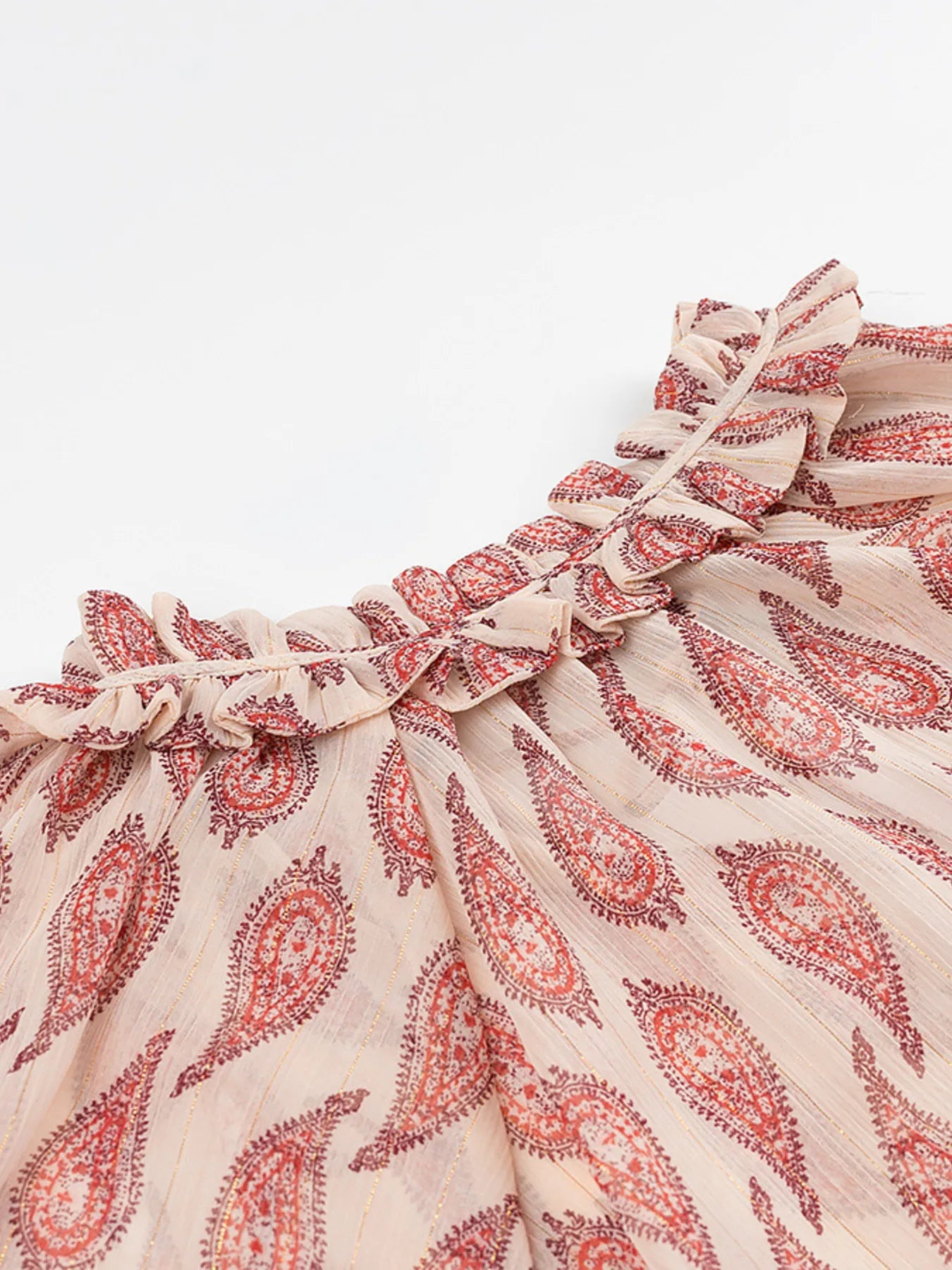 Trendsi Paisley Print Frill Tie Neck Long Sleeve Blouse