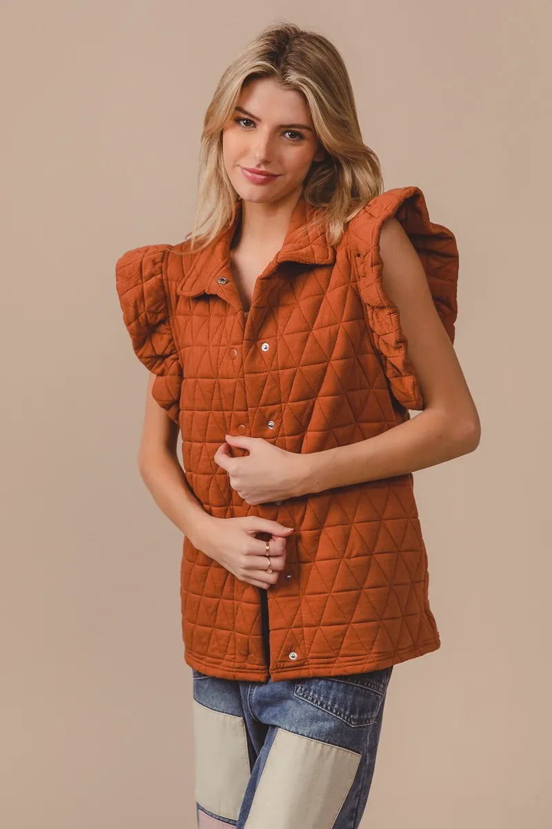 BiBi Quilting Knit Ruffle Sleeve Vest Easy Apparels