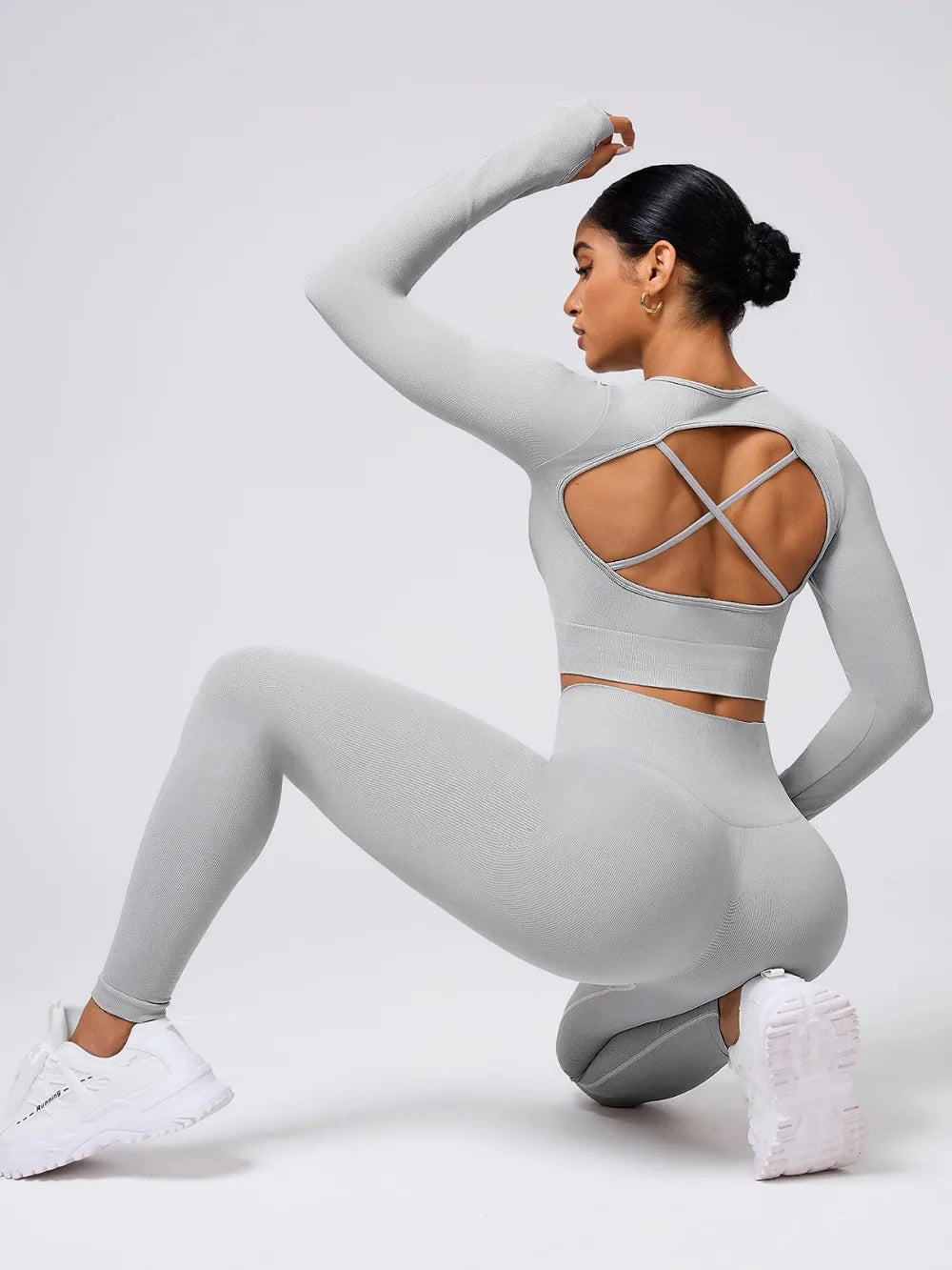 Back Crisscross Round Neck Long Sleeve Top and Leggings Active Set Easy Apparels