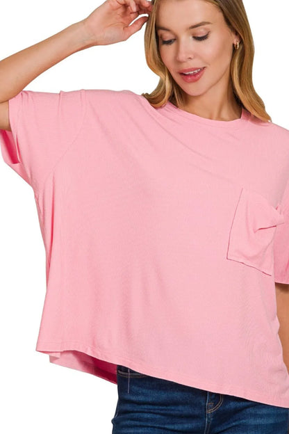 Trendsi Zenana Oversized Ribbed Round Neck Short Sleeve Tee DK PINK