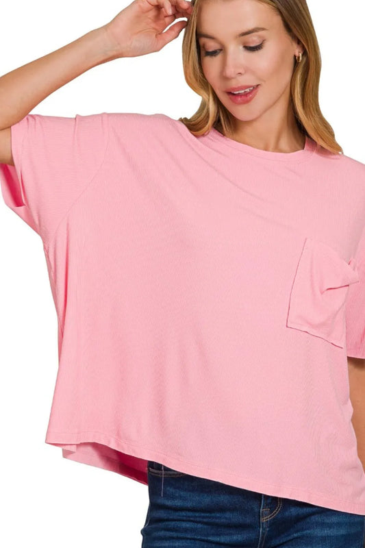 Trendsi Zenana Oversized Ribbed Round Neck Short Sleeve Tee DK PINK