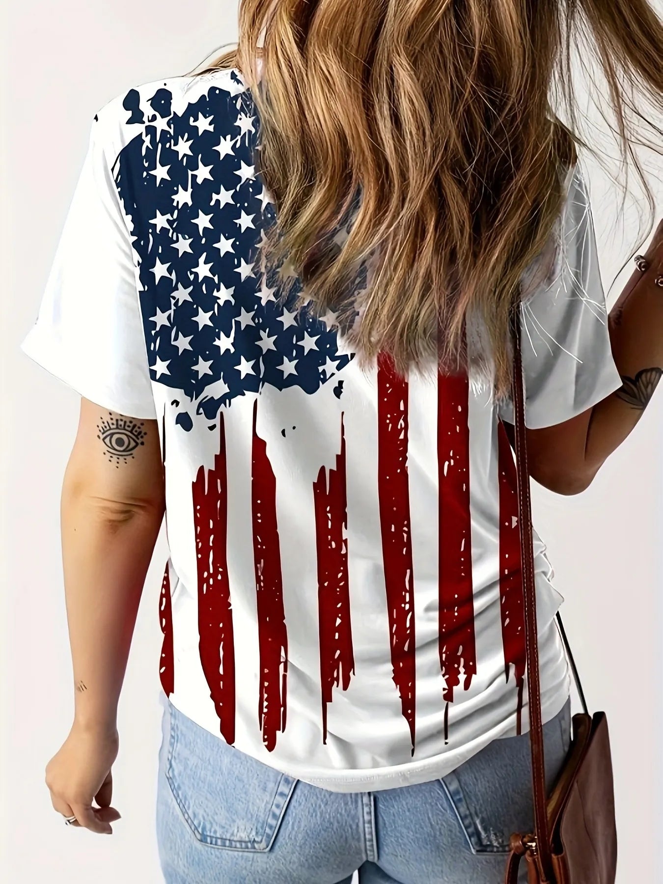 Trendsi American Flag V-Neck Short Sleeve T-Shirt