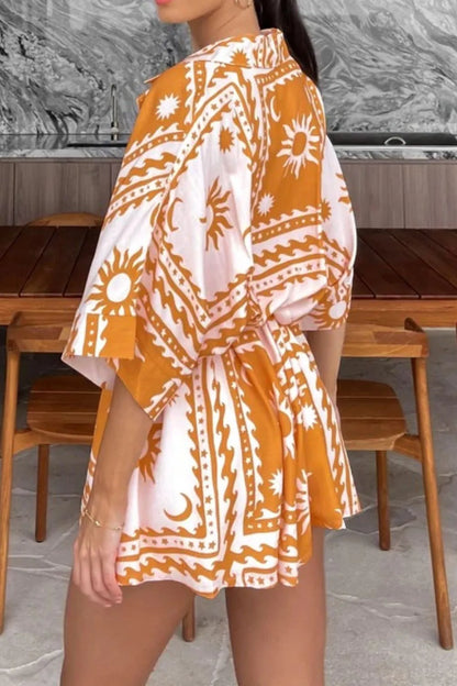 Printed Tie Waist Romper Easy Apparels