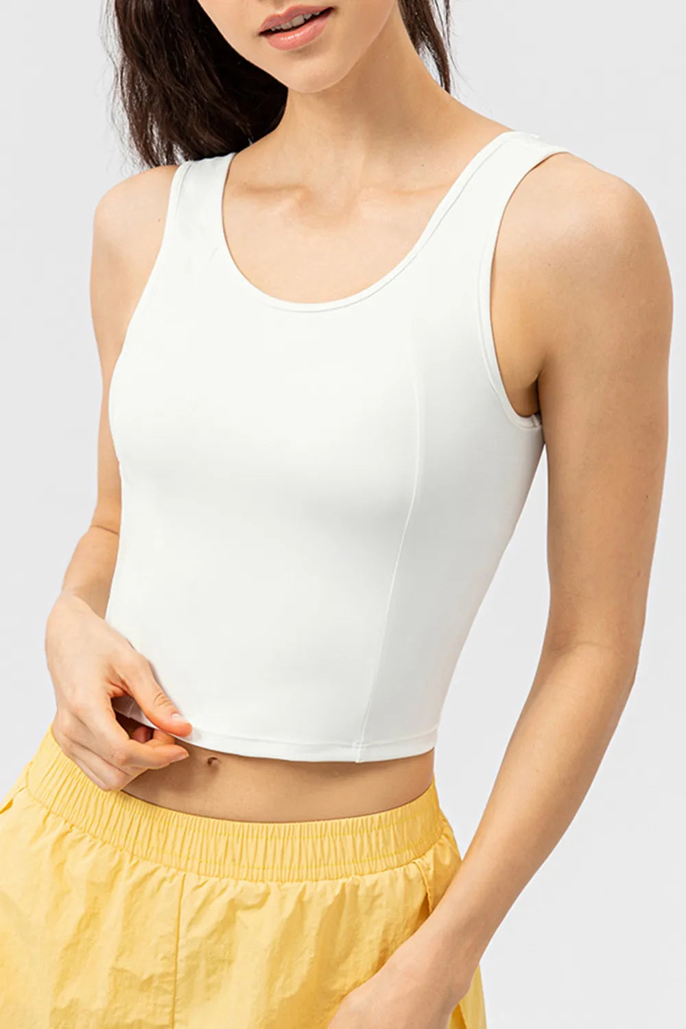 Round Neck Wide Strap Active Tank White Easy Apparels