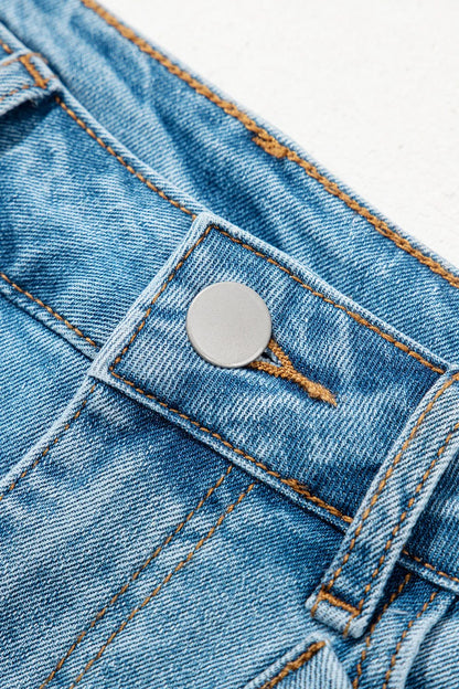 Acid Wash Bowknot Details High Waist Denim Skirt Easy Apparels
