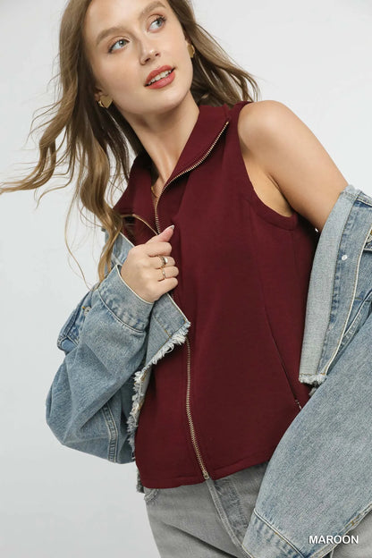 Umgee Zip-Front Fitted Vest with Pockets Easy Apparels