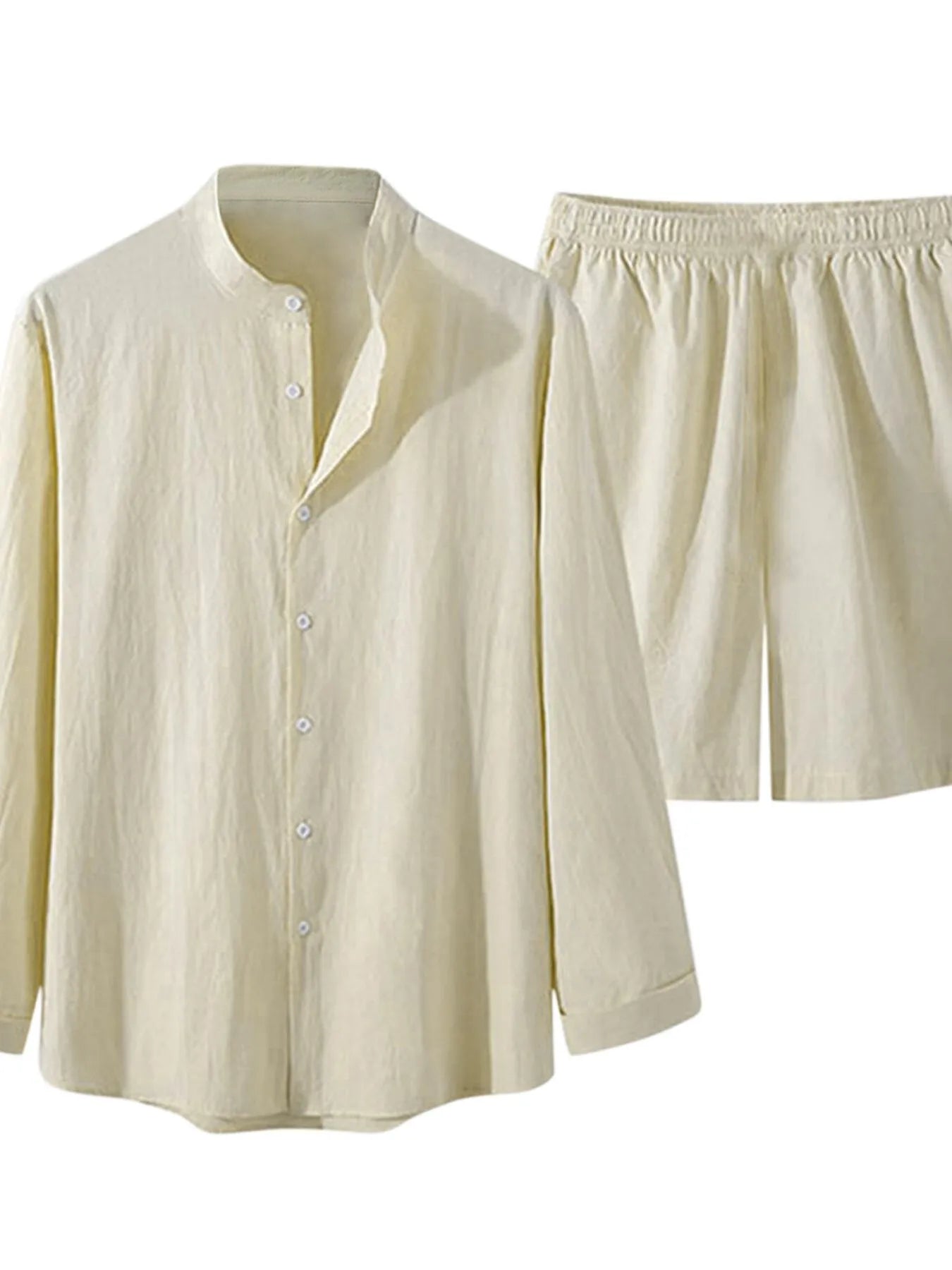 Men's Full Size Button Up Long Sleeve Shirt and Shorts Set Plus Size Easy Apparels
