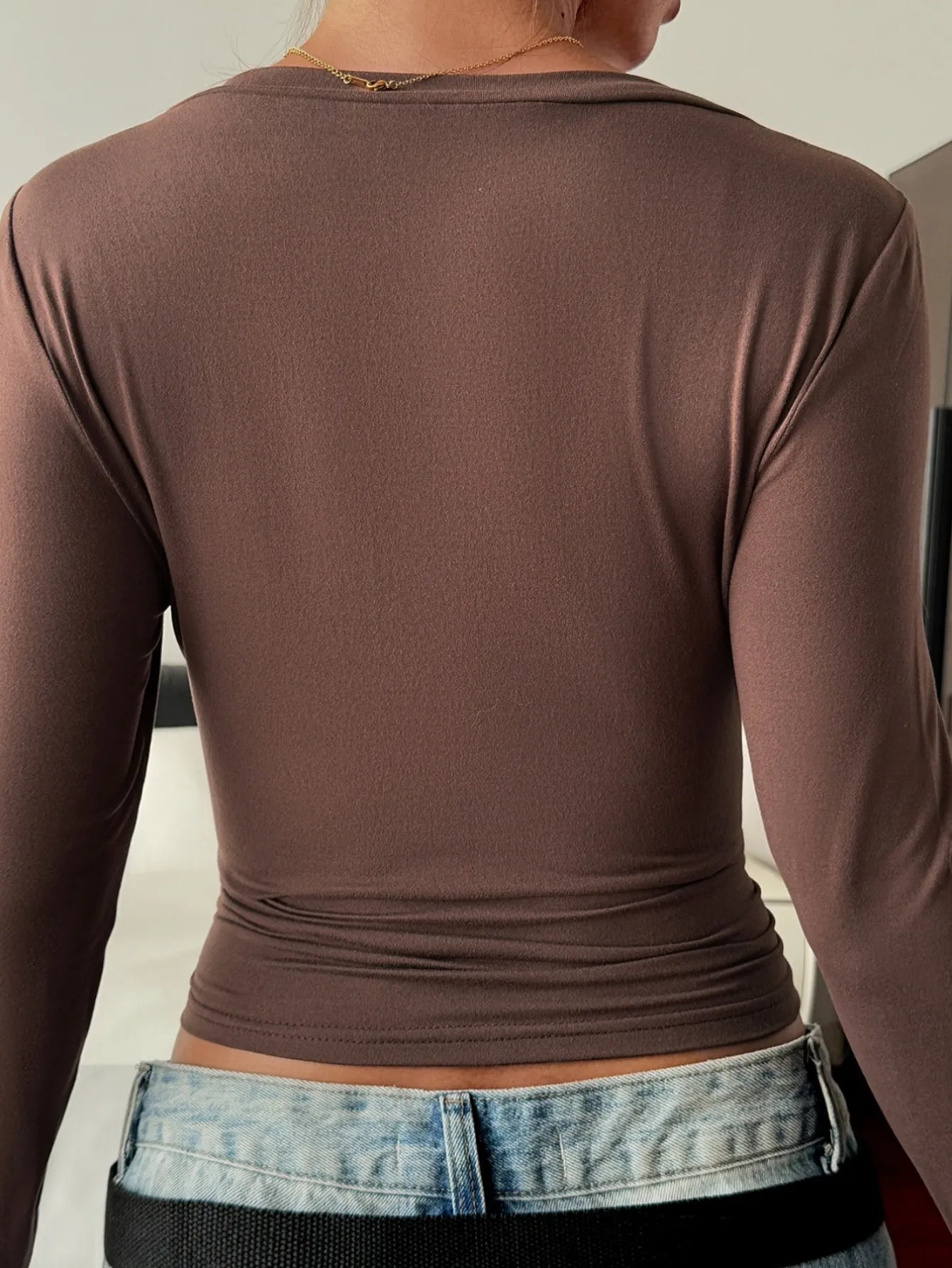 Trendsi V-Neck Long Sleeve Fitted T-Shirt