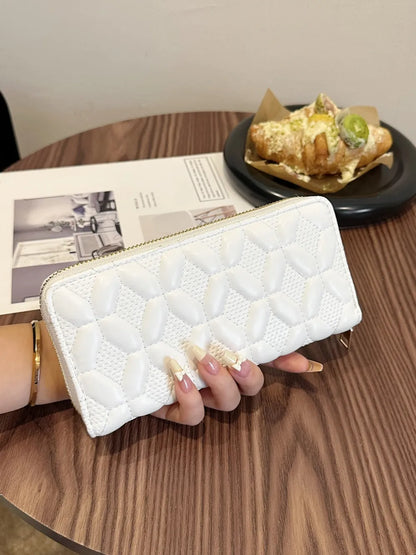 PU Leather Solid Color Wallet White Grid One Size Easy Apparels