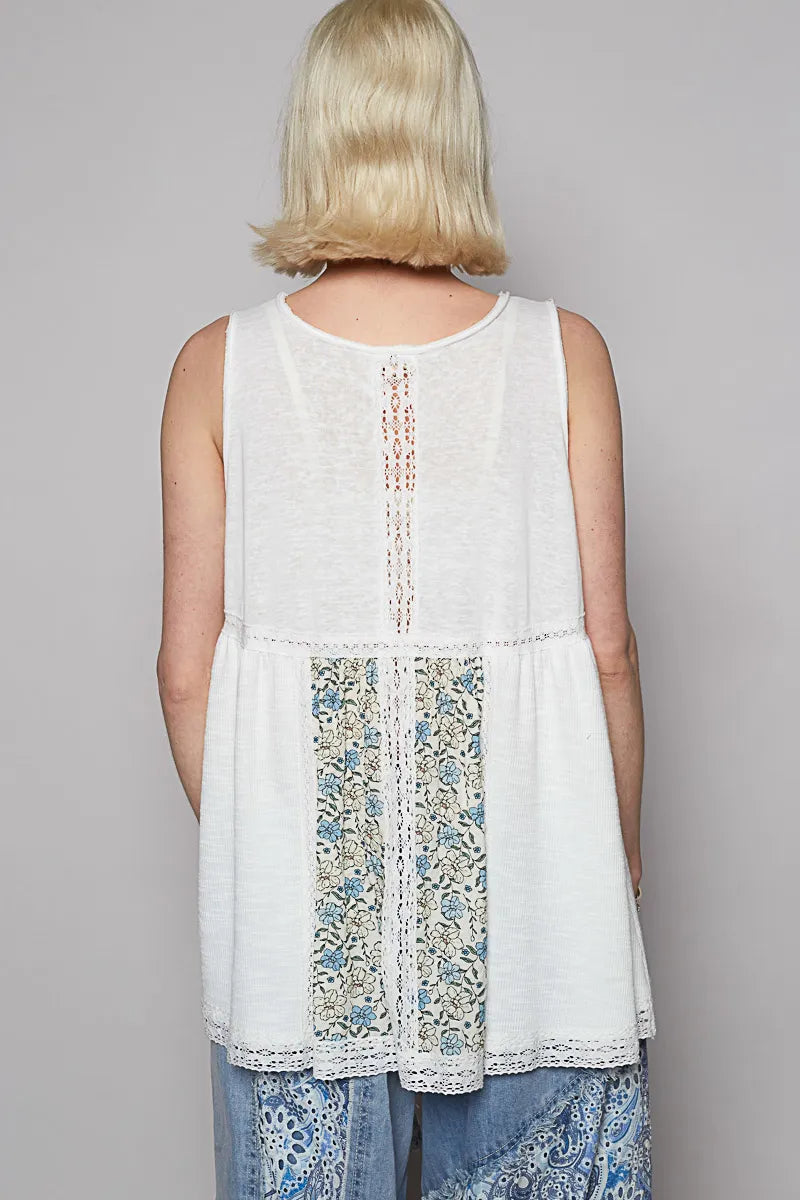 Trendsi POL V Neck Sleeveless Tank Top with Lace Detail