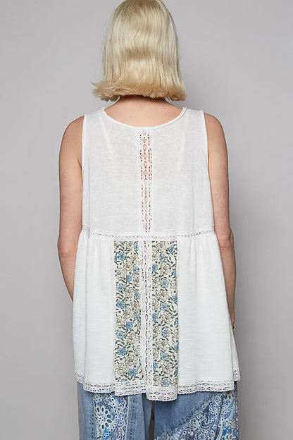 Trendsi POL V Neck Sleeveless Tank Top with Lace Detail