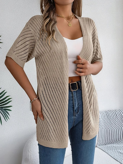 Openwork Open Front Half Sleeve Cardigan Easy Apparels