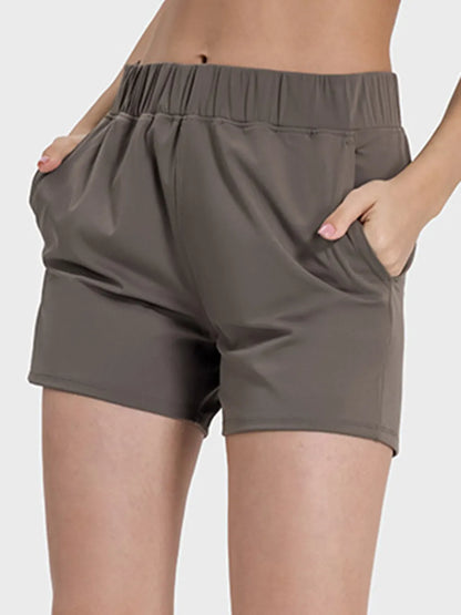 Millennia Elastic Waist Active Shorts Mocha Easy Apparels