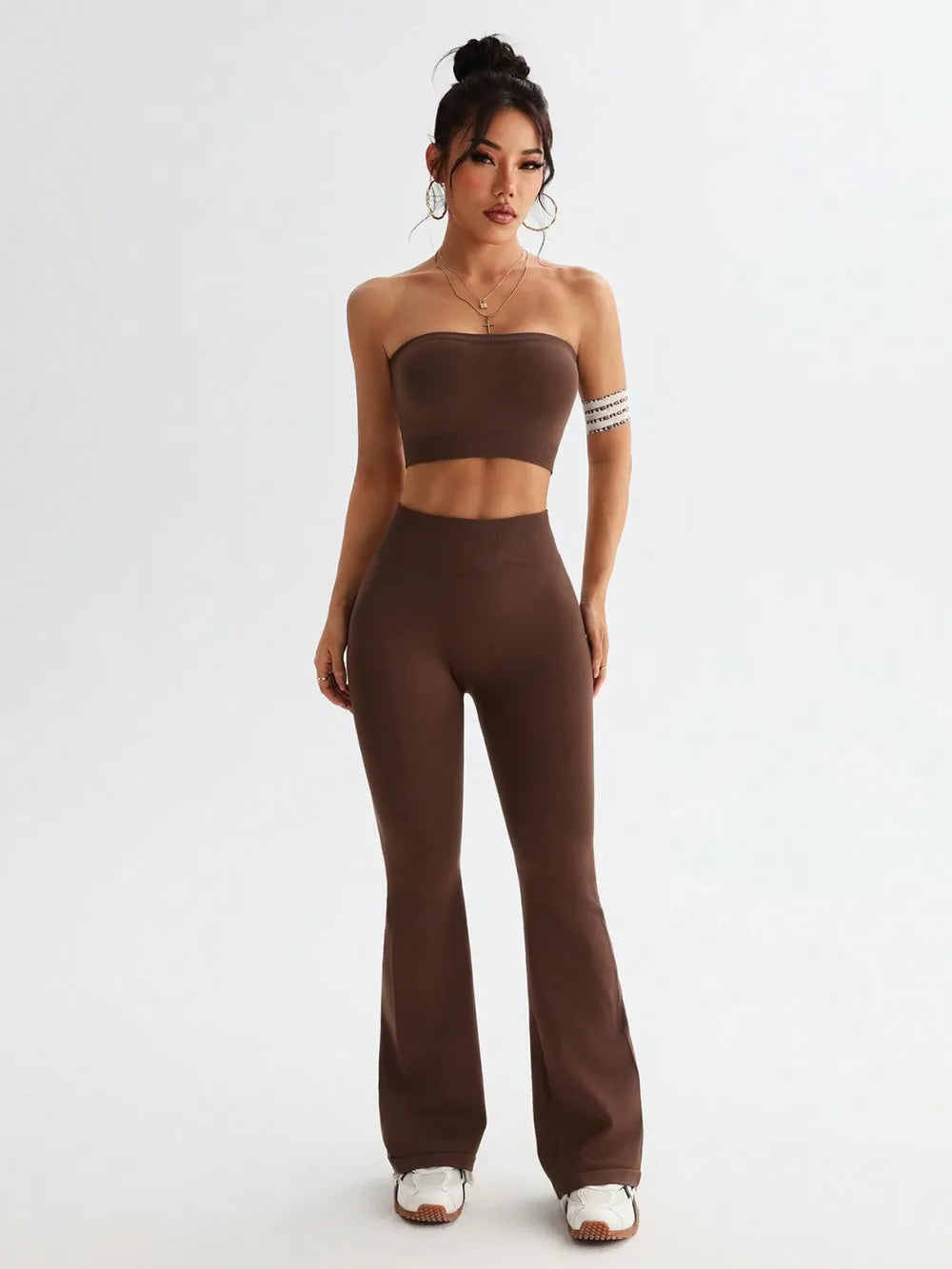 Tube Top and High Waist Flare Pants Active Set Easy Apparels