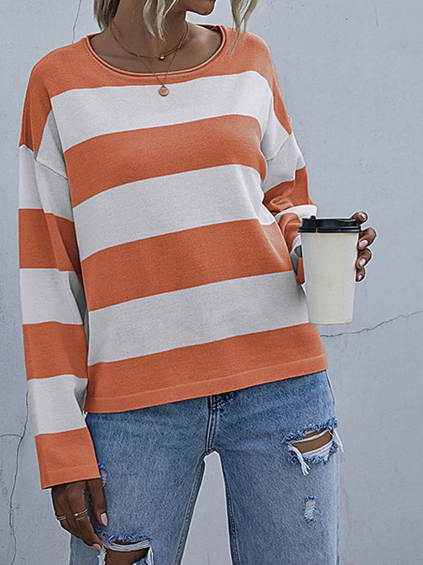 Trendsi Striped Casual Long Sleeve Knit Top