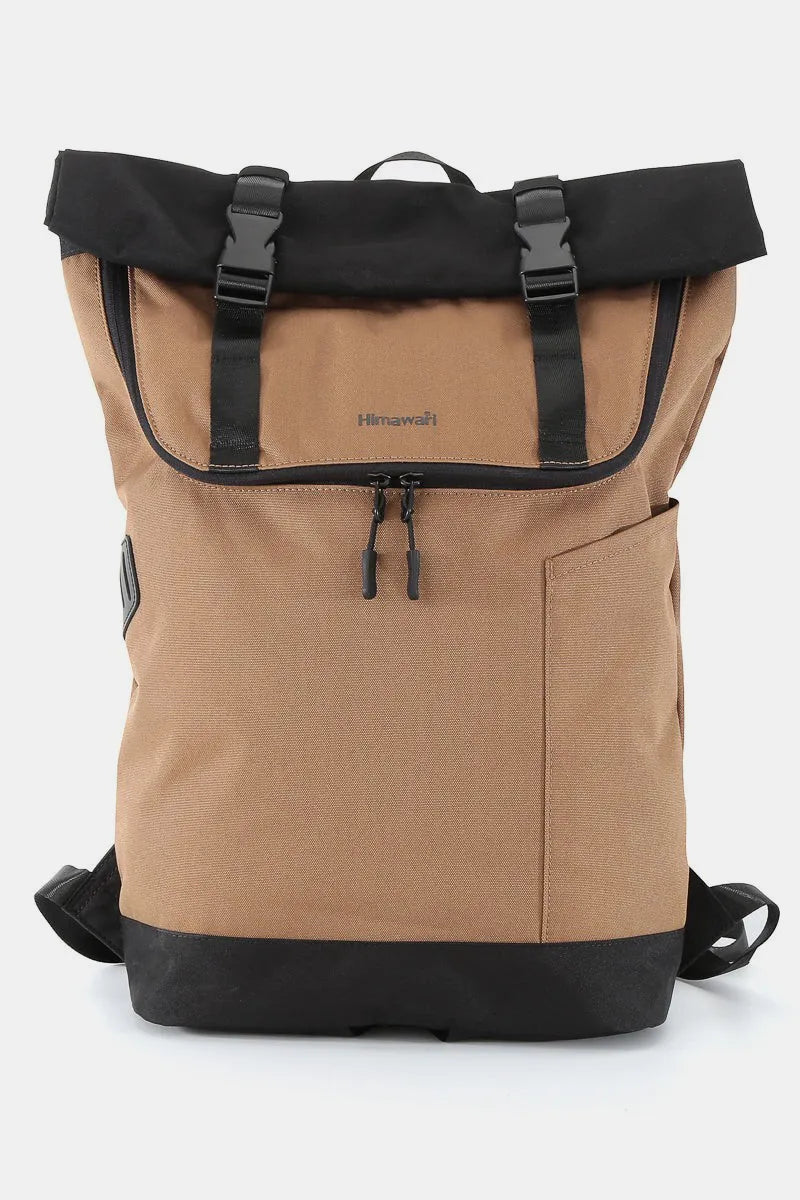 Himawari Contrast Waterproof Canvas Backpack Bag Mocha One Size Easy Apparels
