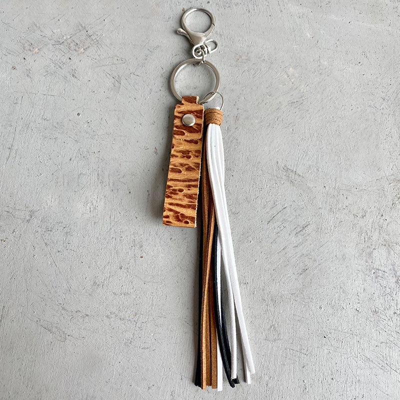 Genuine Leather Tassel Keychain Camel One Size Easy Apparels