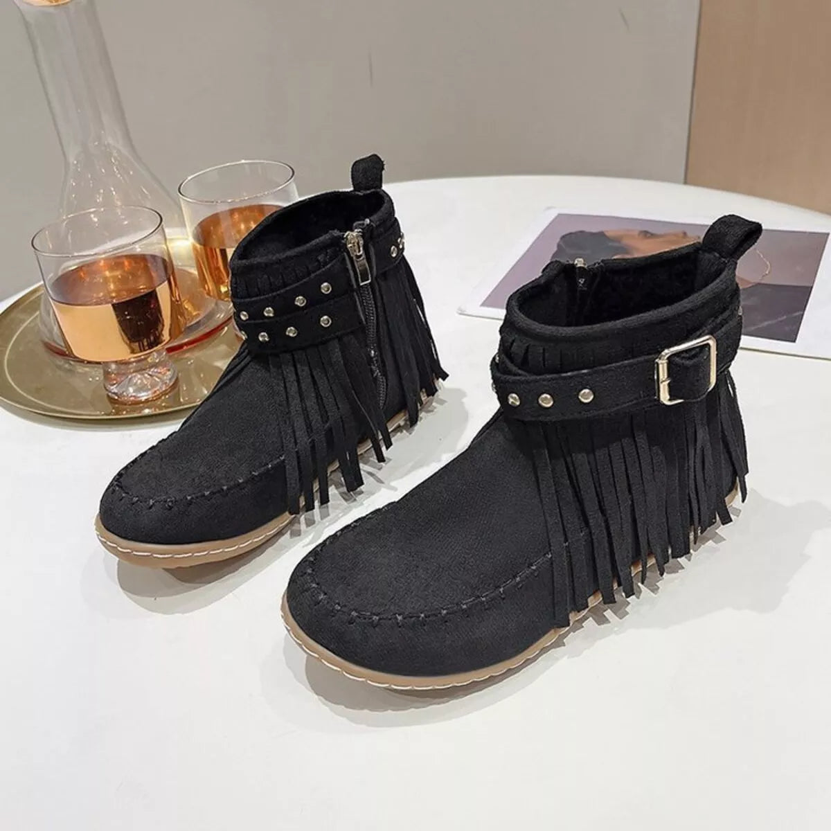 Fringe Round Toe Boots Easy Apparels