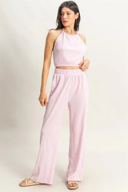HYFVE Striped Halter Neck Top and Pants Set Easy Apparels