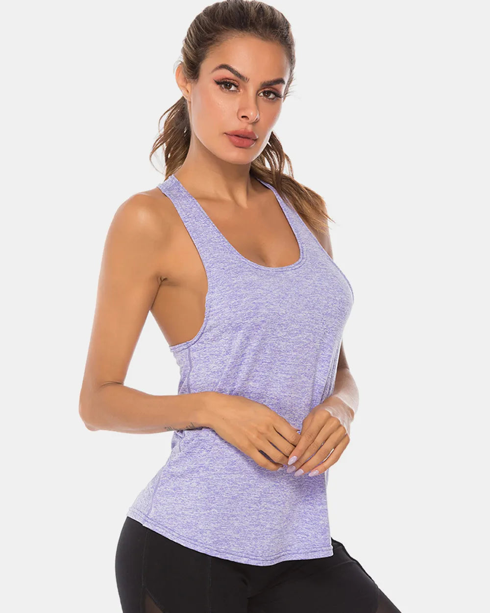 Full Size Scoop Neck Wide Strap Active Tank Lavender Easy Apparels