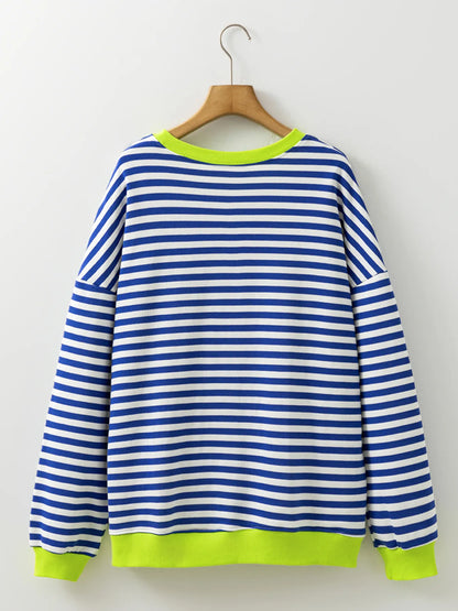 Trendsi Striped Contrast Ribbed Trim Drop Shoulder Sweatshirt