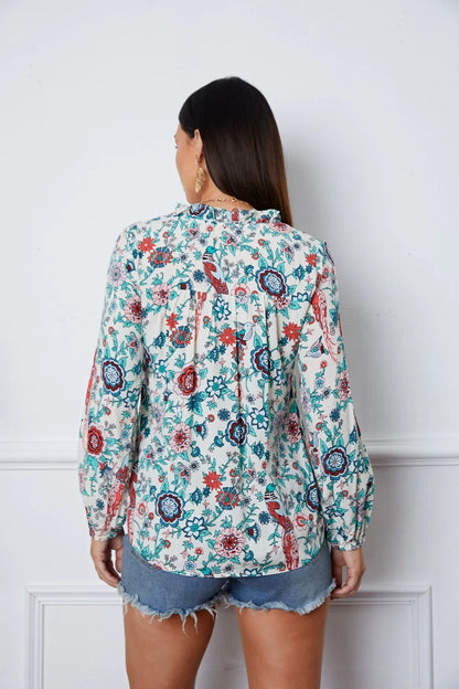 Trendsi Floral Notched Long Sleeve Blouse