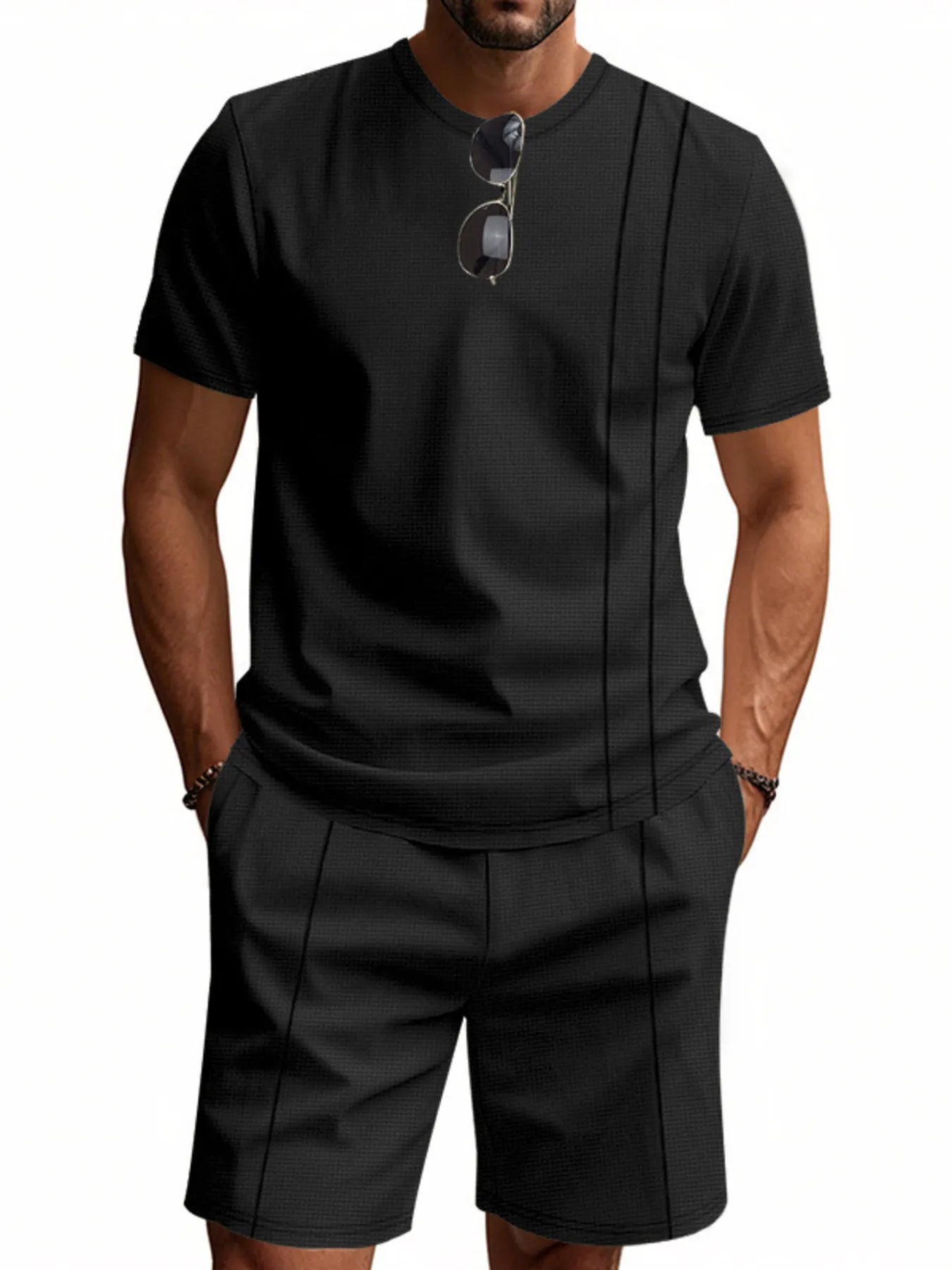 Men's Full Size Round Neck Short Sleeve Top and Shorts Set Plus Size Easy Apparels