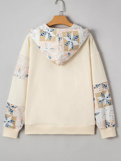 Geo Pattern Patchwork Hoodie with Kangaroo Pocket Easy Apparels
