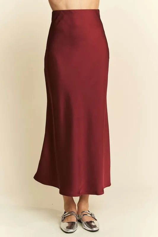 Davi & Dani High Waist Midi Skirt Burgundy Easy Apparels